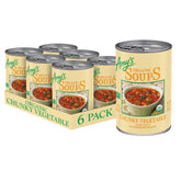 Amy's lata al frente mostrando la sopa vegana y fáciles porciones