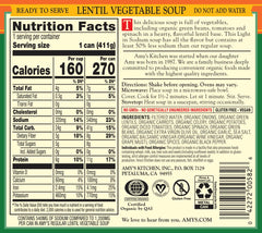 Amy's etiqueta nutricional mostrando proteína y fibra por porción