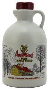 Anderson's Maple Syrup envase frontal 32 oz mostrando color oscuro y concentración