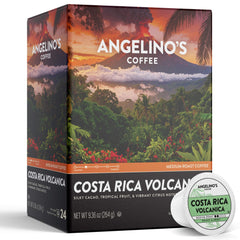 Angelino's Coffee empaque frontal mostrando cápsulas y beneficio conveniencia