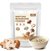 Anggou paquete frontal de polvo de shiitake mostrando tamaño y resellado