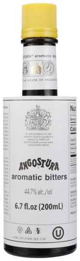 Angostura botella 200 ml al frente mostrando etiqueta y diseño, mejora la coctelería