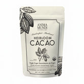 Anima Mundi empaque frontal del cacao Heirloom mostrando etiqueta clara y beneficios