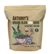 Anthony's paquete frontal de semillas de chía orgánicas mostrando tamaño y marca