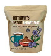 Anthony's frasco frontal 8 oz mostrando etiqueta y beneficio sin cafeína