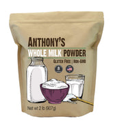 Anthony's frente del paquete de leche entera en polvo mostrando tamaño y marca