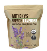 Anthony's empaque frontal de lavanda francesa orgánica mostrando etiqueta clara y beneficio culinario