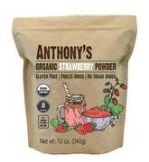 Anthony's presentación frontal del envase de polvo de fresa, sabor natural