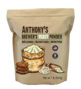 Anthony's envase frontal de levadura de cervecería, muestra claro y beneficios