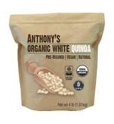 Anthony's paquete frontal de quinua blanca orgánica mostrando marca y peso