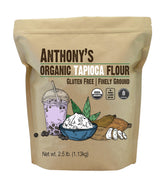 Anthony's envase frontal de harina de tapioca orgánica mostrando el sello USDA Organic y beneficios