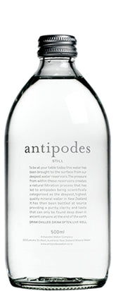 ANTIPODES botella frontal de cristal que muestra calidad y pureza