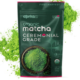 aprikalife empaque frontal mostrando matcha cerimonial orgánico y frescura