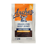Archer jerky frente del empaque mostrando la bolsa y etiqueta, ideal para identificar el producto