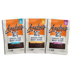 Archer pack frontal mostrando las tres bolsas y variedad de sabores