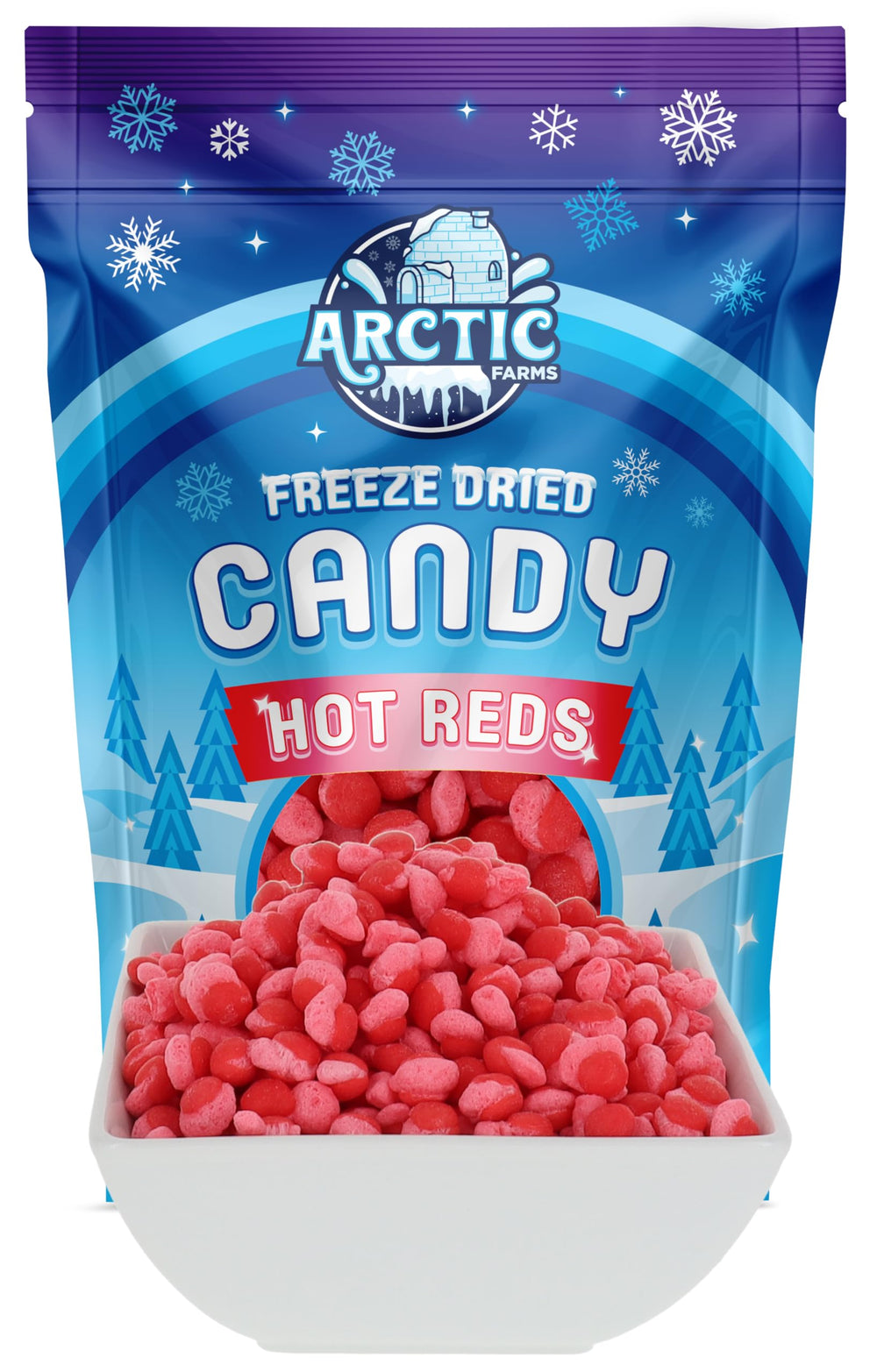 Arctic Farms frontal del paquete mostrando logo y 10 oz, beneficios de frescura