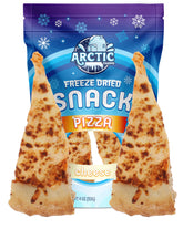 Arctic Farms empaque frontal de pizza de queso liofilizada mostrando bolsa resellable y marca