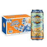 AriZona lata frontal con diseño Fallout y sabor naranja green tea para energía cítrica