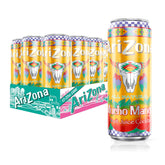 AriZona Mucho Mango lata frente mostrando diseño y tamaño para refrescarse