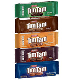 ARNOTT'S Tim Tam pack frontal mostrando los cinco sabores y atractivo visual