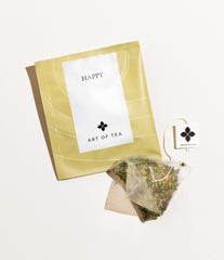 Art of Tea primer plano del sachet mostrando textura y sellado, fácil uso