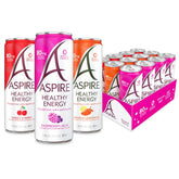 Aspire pack frontal mostrando 12 latas y beneficios energéticos