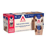 Atkins batido frente del envase mostrando sabor chocolate y conveniencia