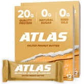 Atlas Protein Bar empaque frontal mostrando 24 barras y beneficio de proteína clara