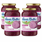 Aunt Nellie's frasco frontal mostrando col roja lista para servir y conveniencia