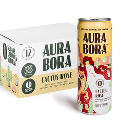 Aura Bora lata frontal mostrando etiqueta y diseño atractivo