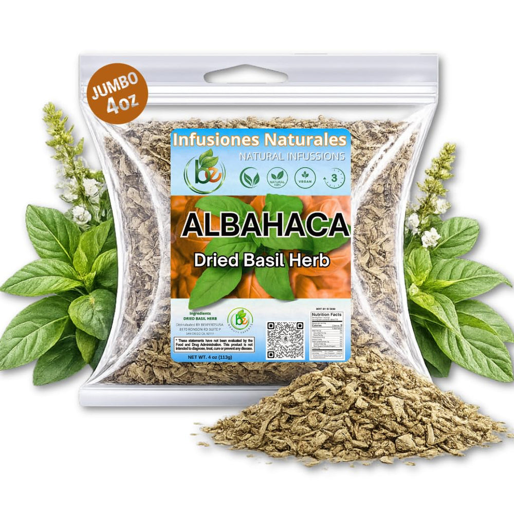 B-Experts empaque frontal mostrando albahaca seca y beneficio de conservación