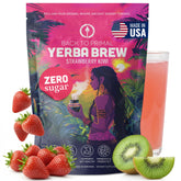 Back to Primal envase frontal de Yerba Brew fresa kiwi mostrando marca y sabor