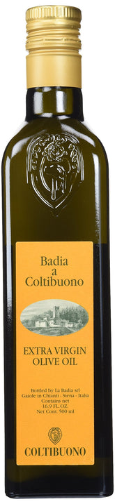 Badia a Coltibuono botella frontal mostrando etiqueta y origen italiano