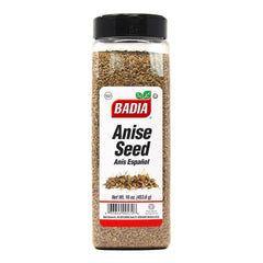 Badia paquete frontal de semillas de anís entero mostrando etiqueta y beneficio aromático