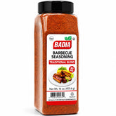Badia botella frontal con mezcla BBQ, paquete visible y lista para cocinar
