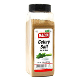 Badia envase frontal de Celery Salt mostrando etiqueta y 2 lb, mejora sabor