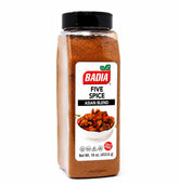 Badia five spice frente del envase mostrando diseño y tamaño útil