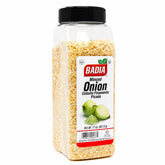 Badia Minced Onion tarro frontal práctico y resellable para ahorrar tiempo
