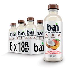 Bai botella frontal Madagascar Coconut Mango mostrando sabor tropical y refresco