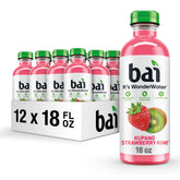 Bai botella frontal con etiqueta clara y sabor fresa-kiwi, refresco bajo en azúcar