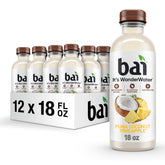 Bai botella frontal mostrando etiqueta y sabor tropical, refresco práctico