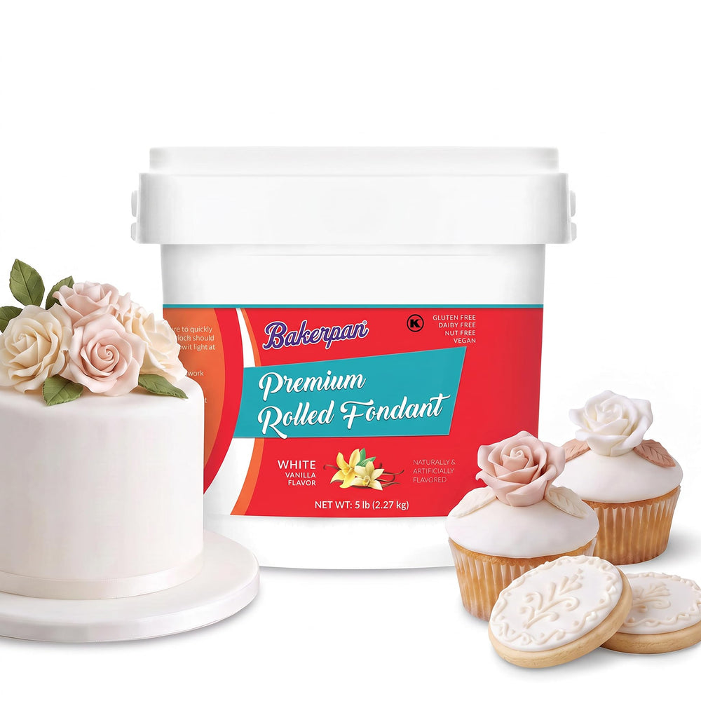 Bakerpan paquete frontal de fondant blanco muestra contenido y cantidad