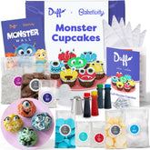 Baketivity caja frontal del kit Monster Cupcakes mostrando componentes y diversión