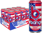 Bang American Berry vista frontal con diseño patriótico y alto impacto en estantería