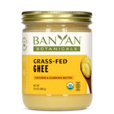 Banyan Botanicals ghee frente del envase muestra etiqueta orgánica y beneficio de confianza