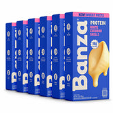 Banza caja frontal de Mac & Cheese proteína mostrando diseño y cantidad