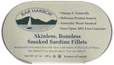 Bar Harbor filetes en lata vista frontal y presentación apetecible