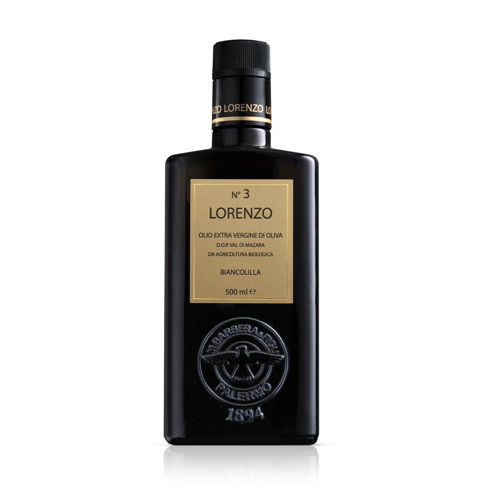 Barbera botella frontal mostrando aceite virgen extra y diseño elegante