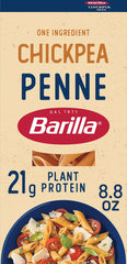 Barilla Chickpea Penne caja frontal mostrando formato y cantidad, conveniencia inmediata
