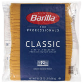 Barilla espagueti frente del paquete mostrando formato a granel y confianza de marca
